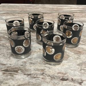 7 Vintage Libbey mid century black and gold
